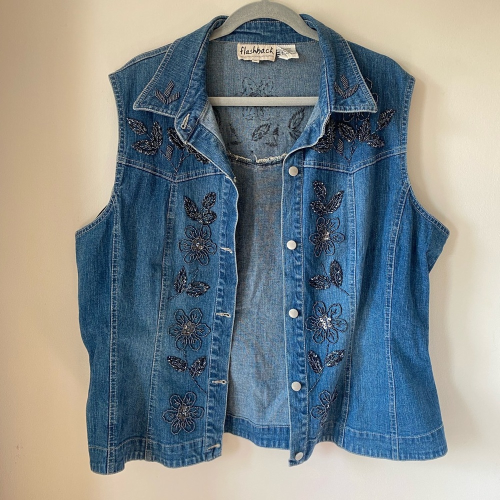 FlashBack Vintage Blue Denim Beaded Vest